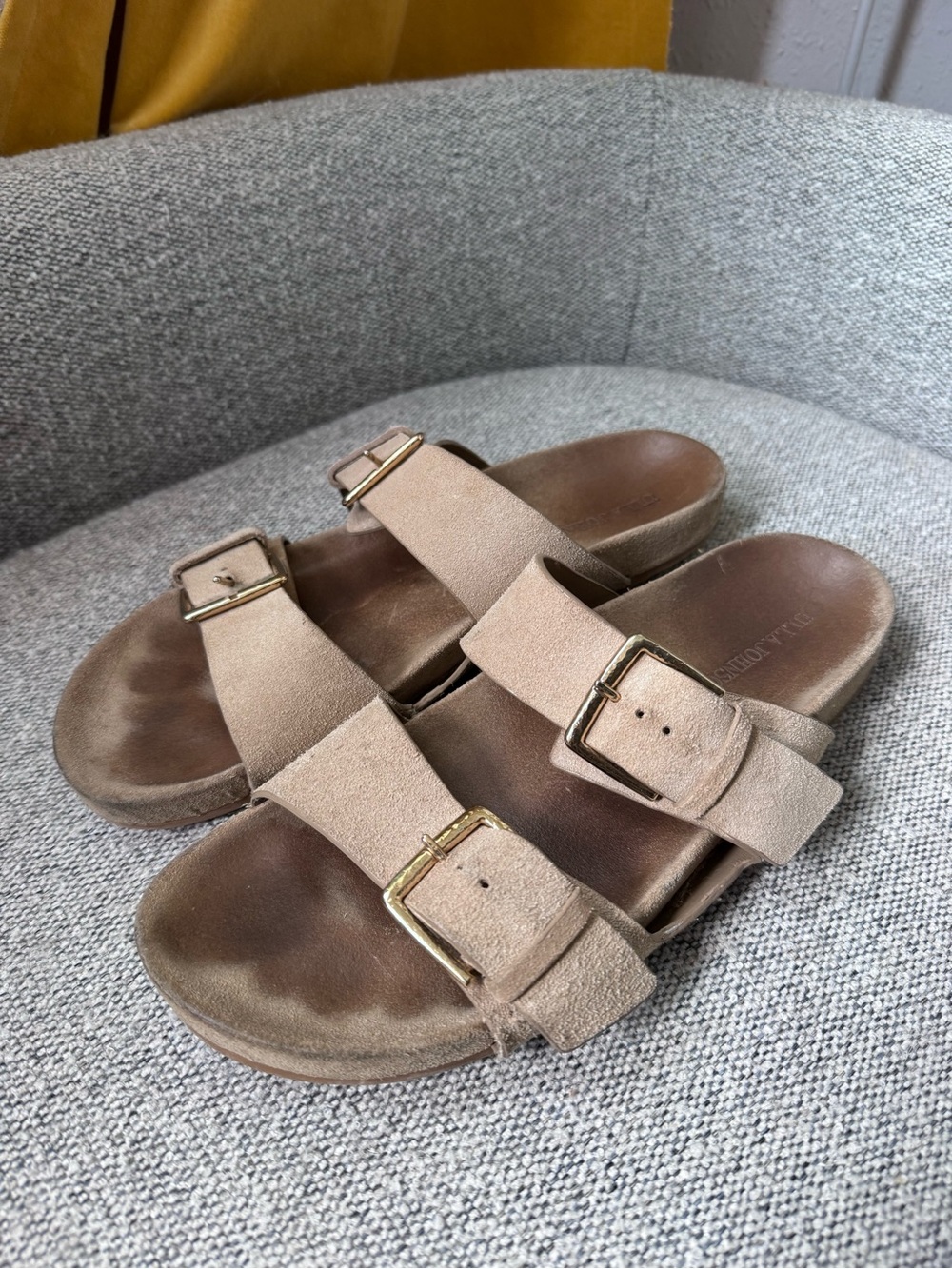 Ulla Johnson Nova Slide Tan Suede Double-Buckle Slide Sandals sz 41